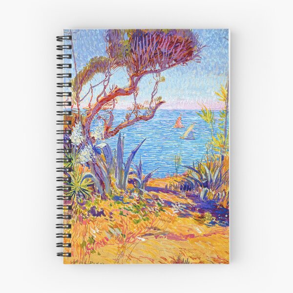 Item preview, Italy Mediterranean Beach Seascape with Plants & Sailboats 1932 William de Leftwich Dodge designed and sold by RocketshipRetro.