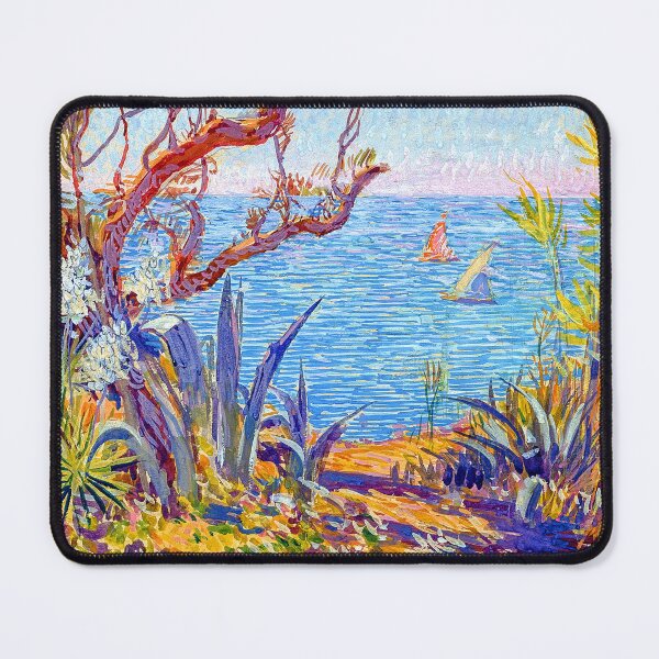 Item preview, Italy Mediterranean Beach Seascape with Plants & Sailboats 1932 William de Leftwich Dodge designed and sold by RocketshipRetro.