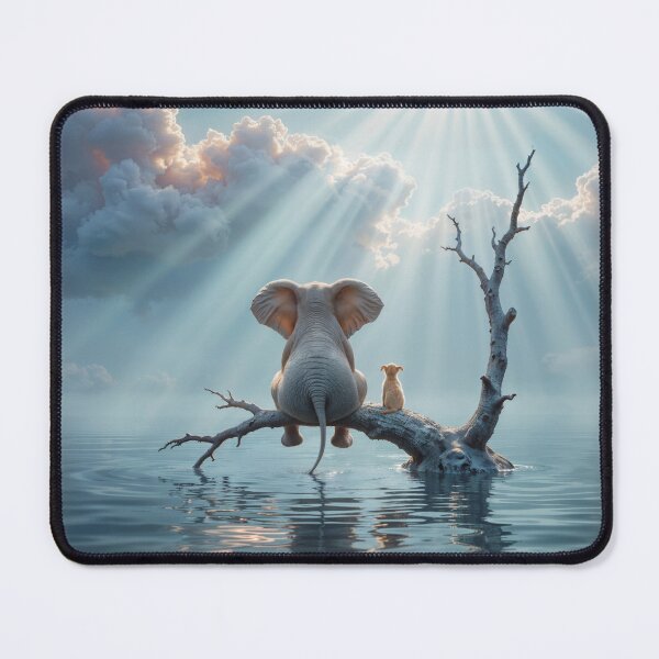 Item preview,  elephant and dog sit on a tree escaping from the flood designed and sold by Mike Kiev art.