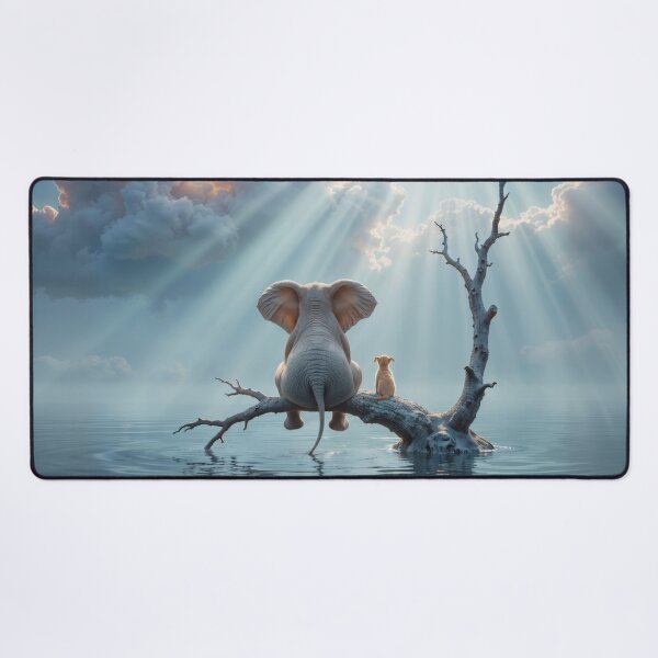 Item preview,  elephant and dog sit on a tree escaping from the flood designed and sold by Mike Kiev art.