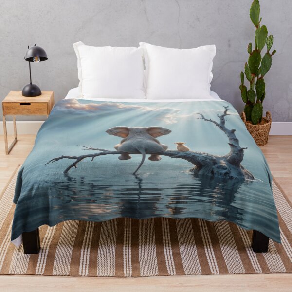 Item preview, elephant and dog sit on a tree escaping from the flood designed and sold by Mike Kiev art.