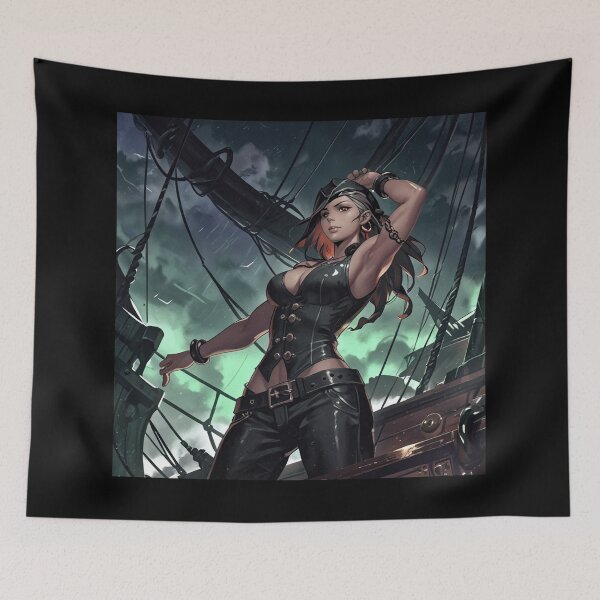 Item preview, Vintage Manga style Dark Haired fit Pirate Queen Anne Bonney vintage Anime Manga Illustration designed and sold by Vintage Designs +.