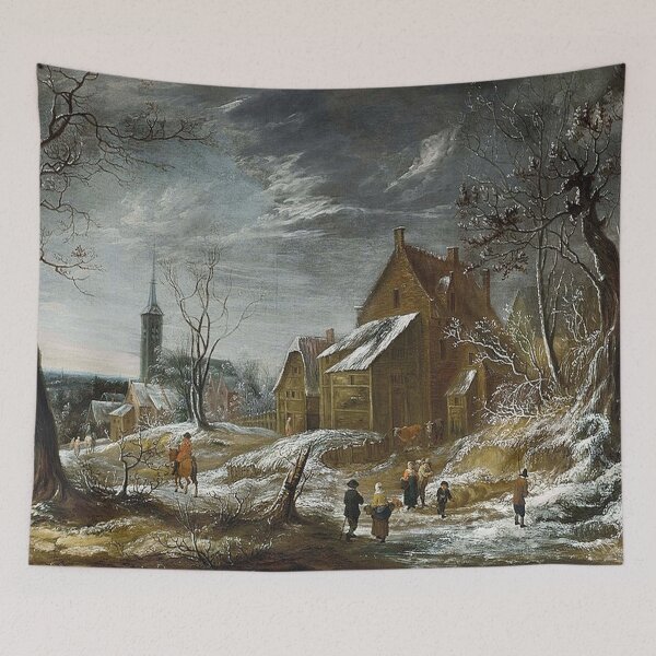 Artikelvorschau, Winterlandschaften mit Figuren auf einer Dorfstraße entworfen und verkauft von tomorrowsart.
