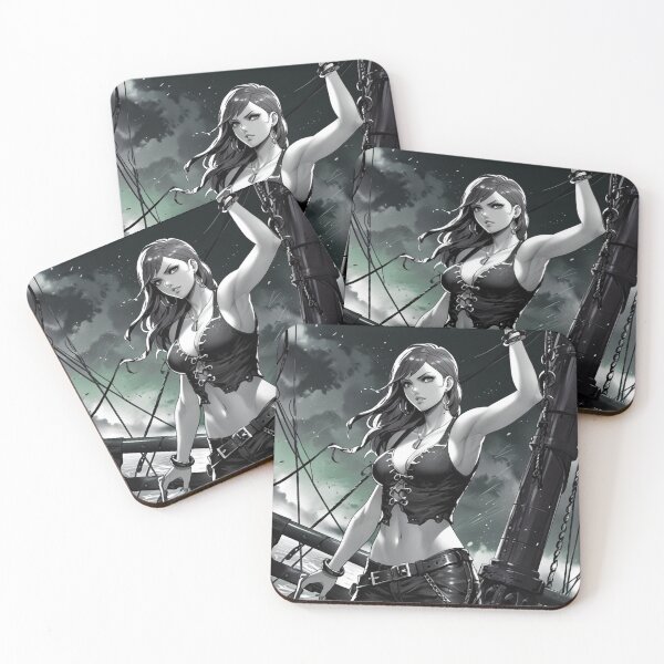 Item preview, Vintage Manga style Dark Haired fit Pirate Queen Anne Bonney vintage Anime Manga Illustration designed and sold by Vintage Designs +.