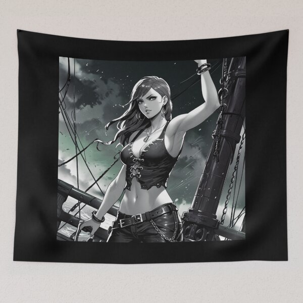 Item preview, Vintage Manga style Dark Haired fit Pirate Queen Anne Bonney vintage Anime Manga Illustration designed and sold by Vintage Designs +.