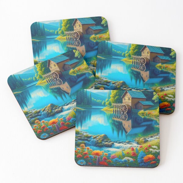 Item preview, Dreamy countryside rustic water mill and wild flowers designed and sold by PinkPandaDesign.