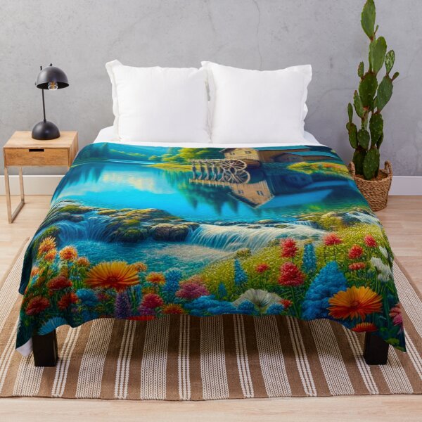 Item preview, Dreamy countryside rustic water mill and wild flowers designed and sold by PinkPandaDesign.