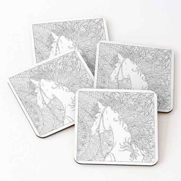 Item preview, Fantasy Horse with Flowing Mane Coloring Art designed and sold by AnnaHlushkoArt.