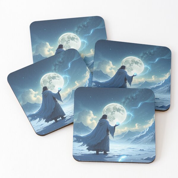 Item preview, Moonlit Wanderer Amid Frozen Mountains and Ethereal Mist designed and sold by Astraliscape.
