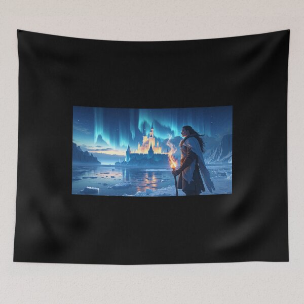 Item preview, Majestic Ice Castle Amid Aurora, Warrior’s Determined Flame designed and sold by Astraliscape.