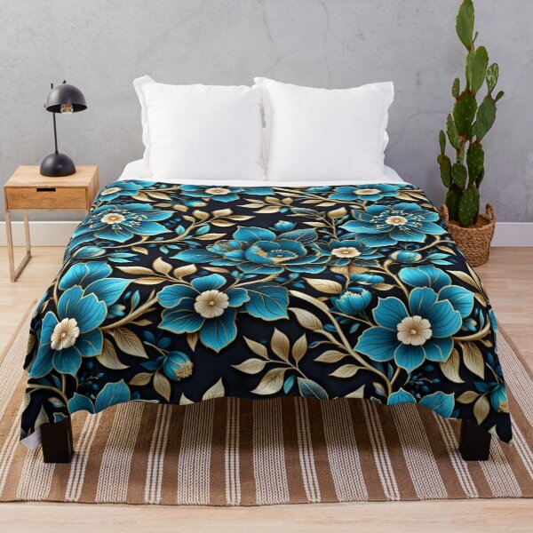Item preview, Enchanted Azure & Gold Floral Elegance | Luxurious Botanical Art designed and sold by Juliette Ozkalfayan.