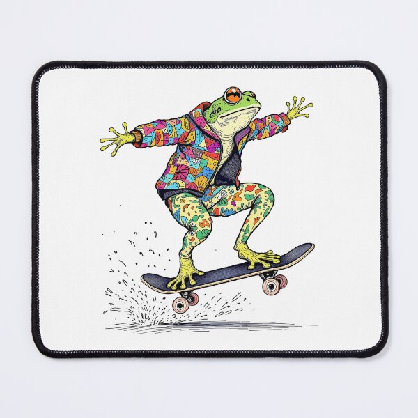 Item preview, Modern Trendy colourful wildflowers Skateboarding Frog  Cute Froggy on a Skateboard  designed and sold by SOUFIANE1991.