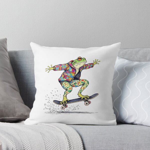 Item preview, Modern Trendy colourful wildflowers Skateboarding Frog  Cute Froggy on a Skateboard  designed and sold by SOUFIANE1991.