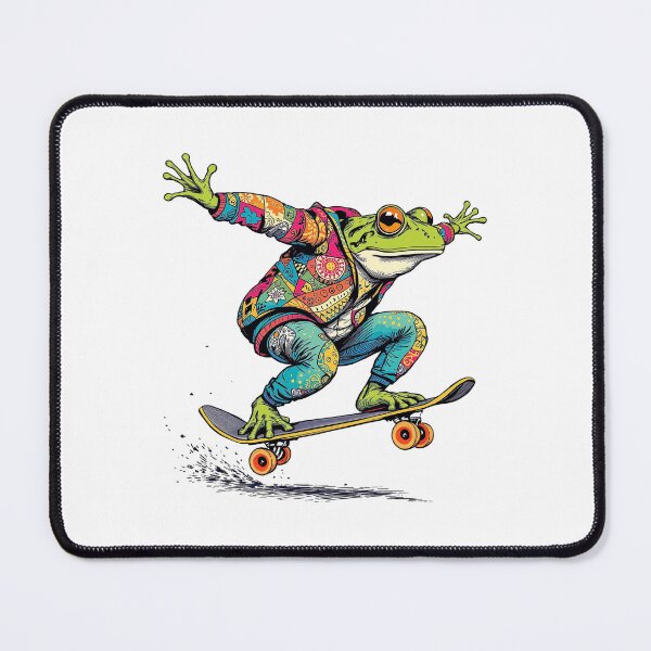 Item preview, Modern Trendy colourful wildflowers Skateboarding Frog  Cute Froggy on a Skateboard  designed and sold by SOUFIANE1991.