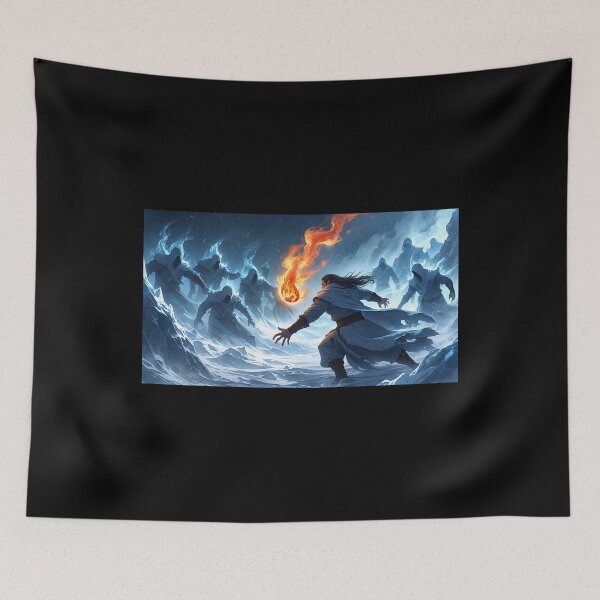 Item preview, Inferno Rising Amid Frost: Blizzard Battle Unleashed designed and sold by Astraliscape.