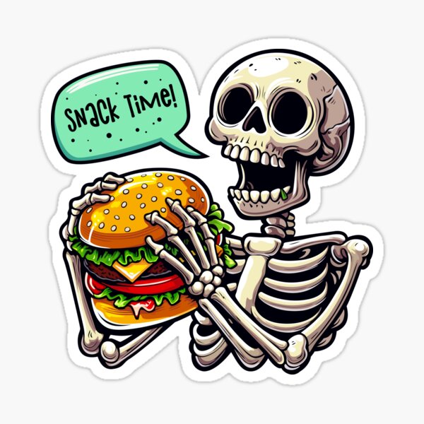 Item preview, Funny Skeleton Eating Burger – Snack Time Humorous Dark Art. designed and sold by alik7.