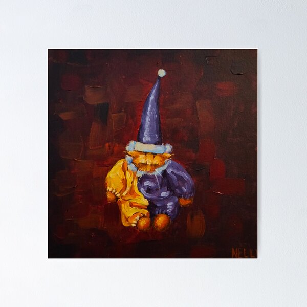 Item preview, sad little jester kitty painting designed and sold by nellikoi.