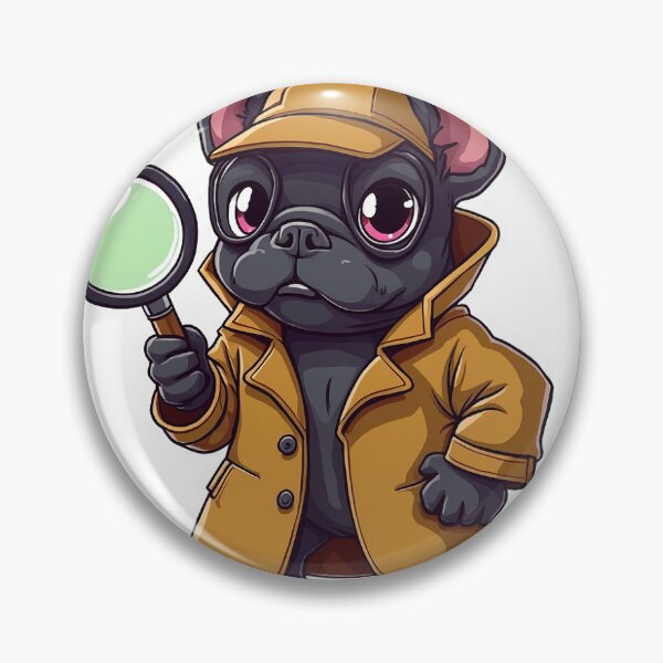 Item preview, Sticker of French Bulldog Dressed as a Detective, holding Magnifying Glass in Its Paw designed and sold by AnimalArtPro.