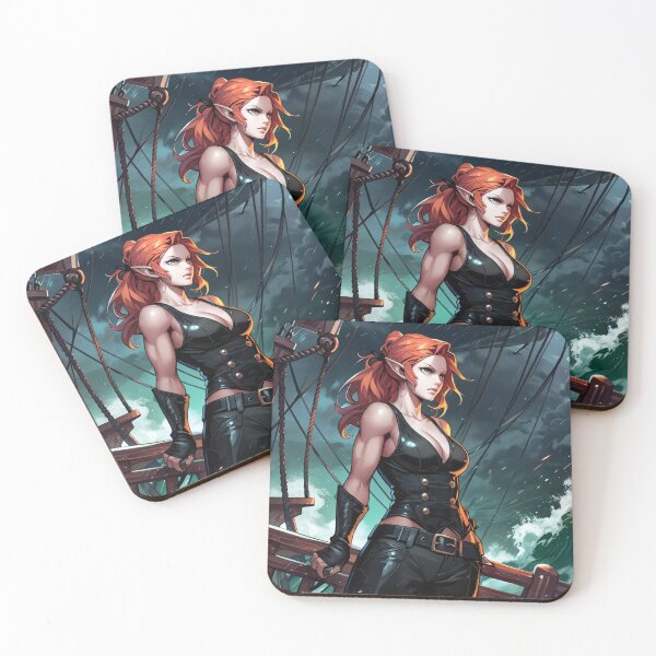 Item preview, Vintage Manga style Red Head Pirate Elf Queen Anne Bonney vintage Anime Manga Illustration designed and sold by Vintage Designs +.