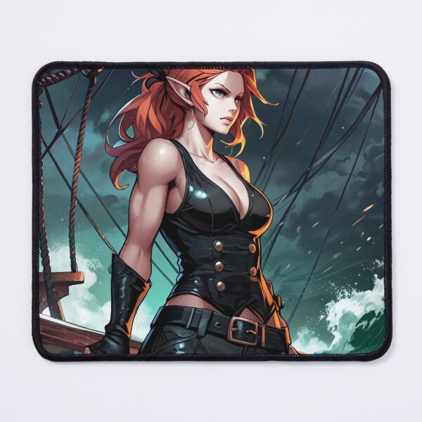 Item preview, Vintage Manga style Red Head Pirate Elf Queen Anne Bonney vintage Anime Manga Illustration designed and sold by Vintage Designs +.