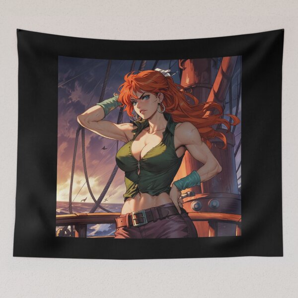 Item preview, Vintage Manga style Red Head Pirate Queen Anne Bonney vintage Anime Manga Illustration designed and sold by Vintage Designs +.