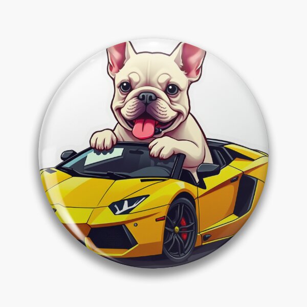 Item preview, Sticker of Baby Bulldog Driving a Mini Yellow Lamborghini Car designed and sold by AnimalArtPro.