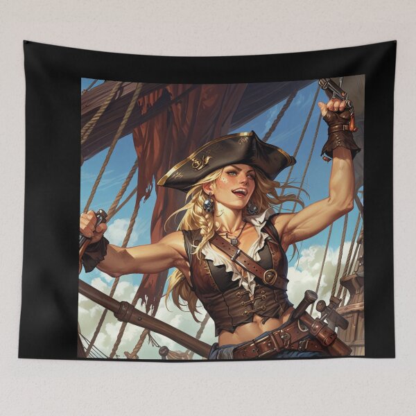 Item preview, Vintage Manga style Red Head Pirate Queen Anne Bonney vintage Anime Manga Illustration designed and sold by Vintage Designs +.