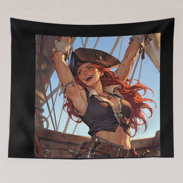 Item preview,  Vintage Manga style Red Head Pirate Queen Anne Bonney vintage Anime Manga Illustration designed and sold by Vintage Designs +.