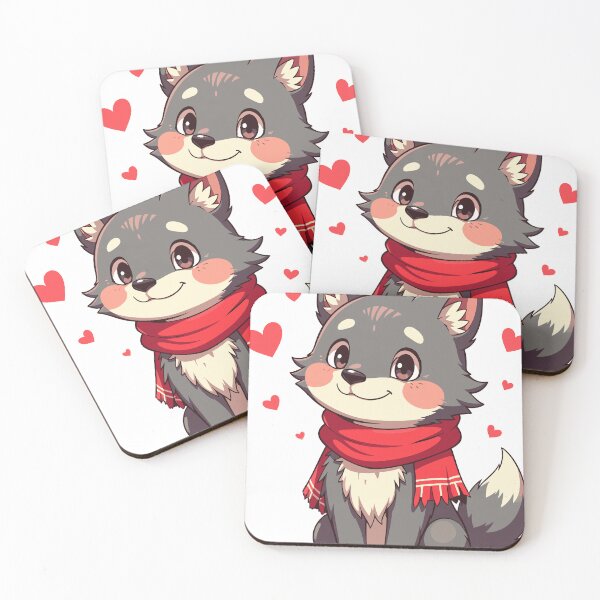 Item preview, Wolf with Red Scarf and Hearts designed and sold by Bebrowny.
