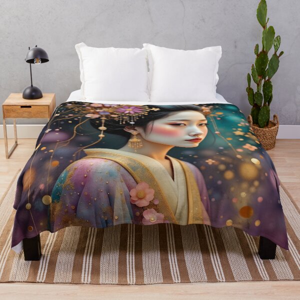 Item preview, Beautiful Japanese geisha in sparkles, kimono, golden and purple designed and sold by Coolparrotgirl.