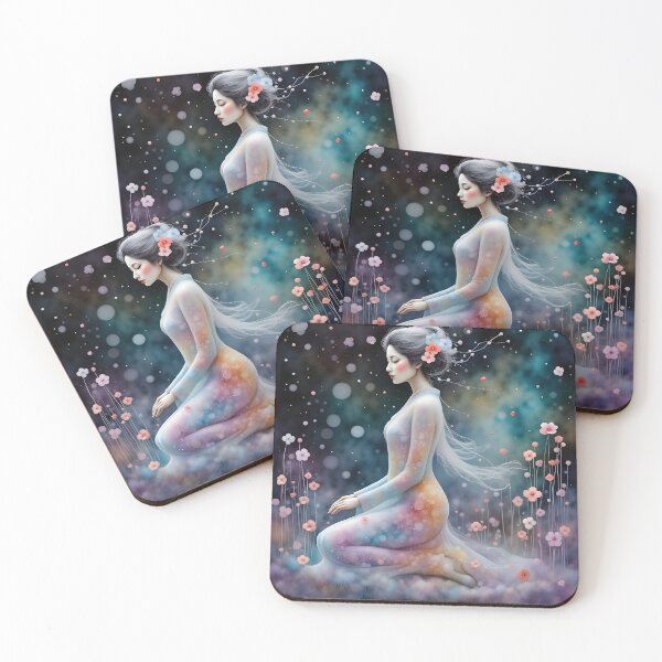 Item preview, Beautiful Japanese geisha in sparkles,  kimono, purple, flowers   designed and sold by Coolparrotgirl.