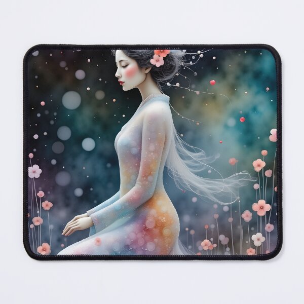 Item preview, Beautiful Japanese geisha in sparkles,  kimono, purple, flowers   designed and sold by Coolparrotgirl.