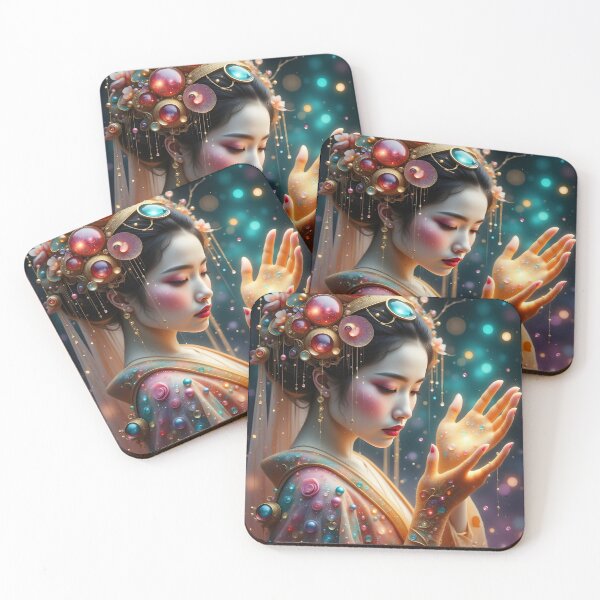 Item preview, Beautiful Japanese geisha in sparkles,  kimono, gold, bubbles  designed and sold by Coolparrotgirl.