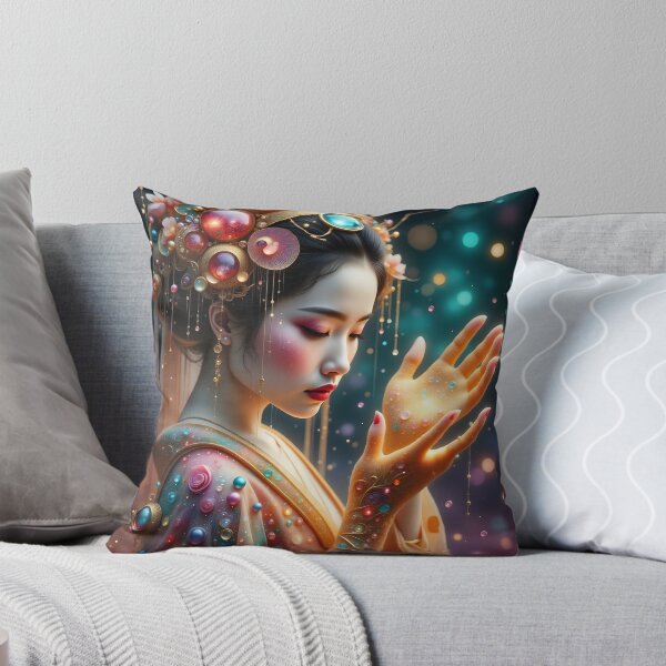 Item preview, Beautiful Japanese geisha in sparkles,  kimono, gold, bubbles  designed and sold by Coolparrotgirl.