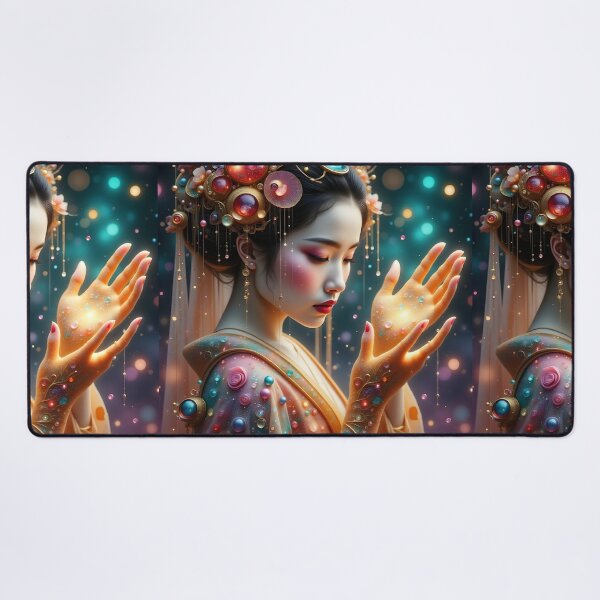 Item preview, Beautiful Japanese geisha in sparkles,  kimono, gold, bubbles  designed and sold by Coolparrotgirl.