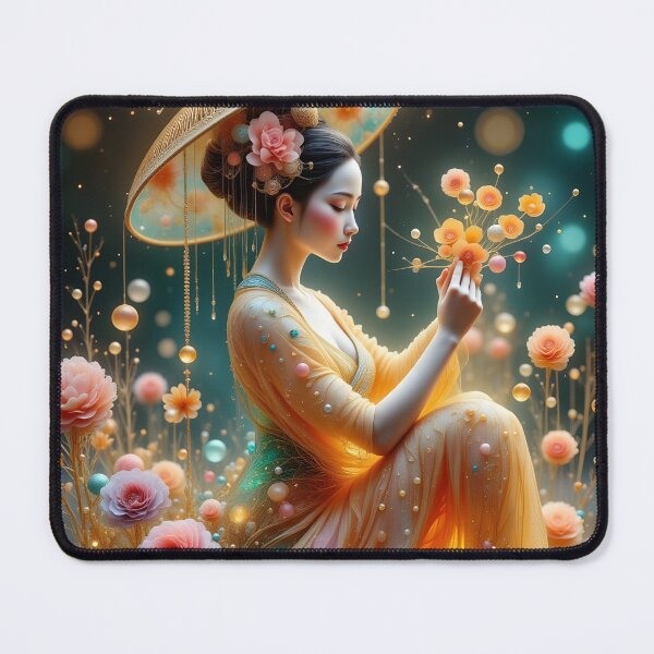 Item preview, Beautiful Japanese geisha in sparkles,  kimono, gold, bubbles  designed and sold by Coolparrotgirl.