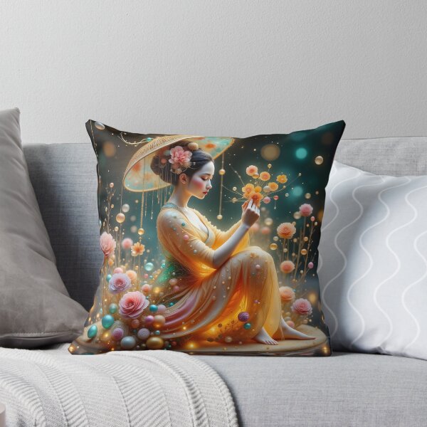 Item preview, Beautiful Japanese geisha in sparkles,  kimono, gold, bubbles  designed and sold by Coolparrotgirl.