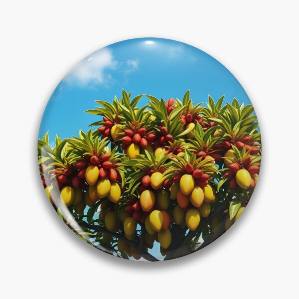 Item preview, Mango tree canopy with lots of ripe yellow fruits on under blue sky designed and sold by EmeraldeaArt.