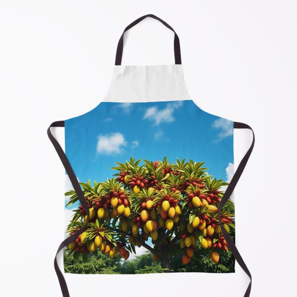 Item preview, Mango tree canopy with lots of ripe yellow fruits on under blue sky designed and sold by EmeraldeaArt.