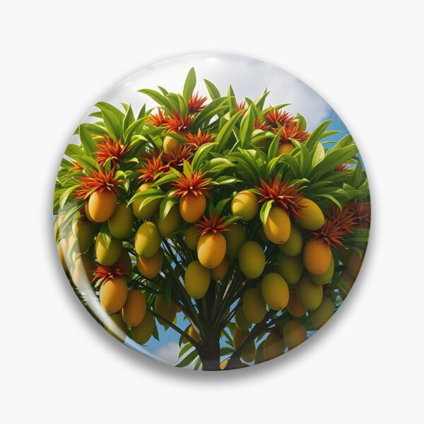 Item preview, Mangos dangling from mango tree under a summer blue sky designed and sold by EmeraldeaArt.