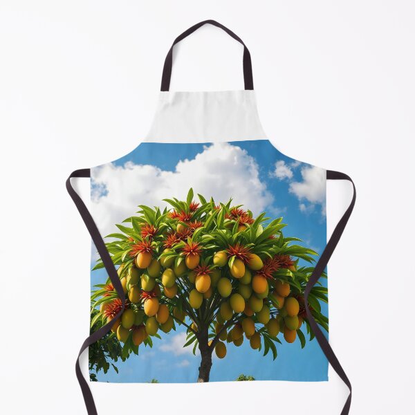 Item preview, Mangos dangling from mango tree under a summer blue sky designed and sold by EmeraldeaArt.