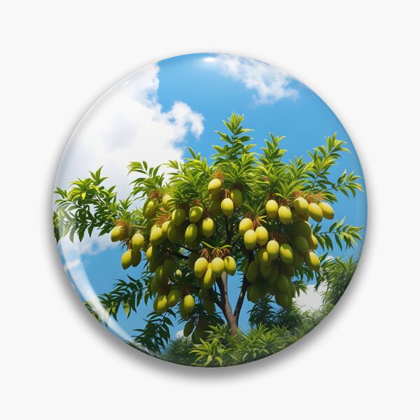 Item preview, Mango tree from low angle with ripe fruits and framed by dark green leaves designed and sold by EmeraldeaArt.