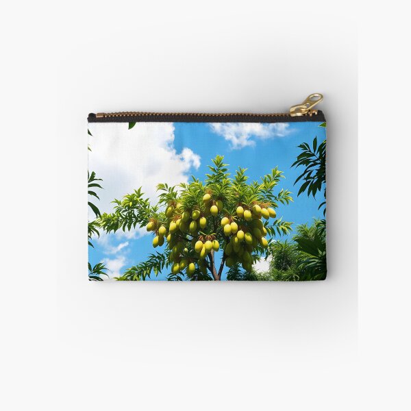 Item preview, Mango tree from low angle with ripe fruits and framed by dark green leaves designed and sold by EmeraldeaArt.