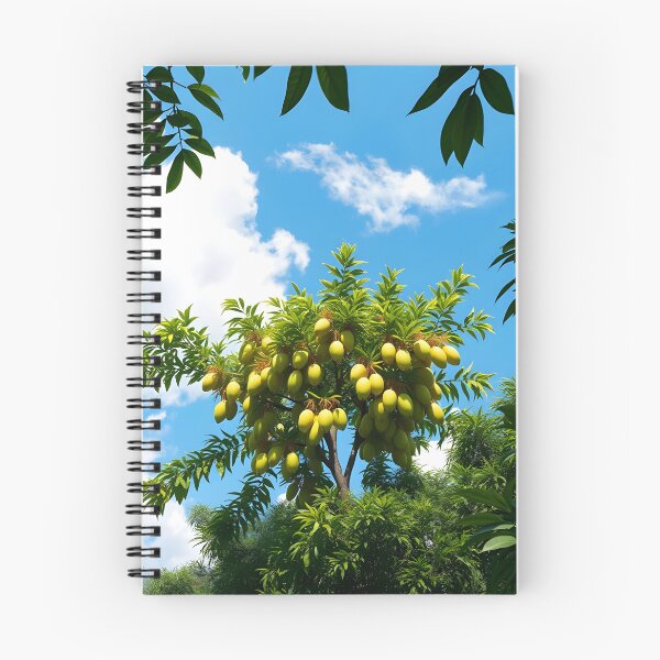 Item preview, Mango tree from low angle with ripe fruits and framed by dark green leaves designed and sold by EmeraldeaArt.