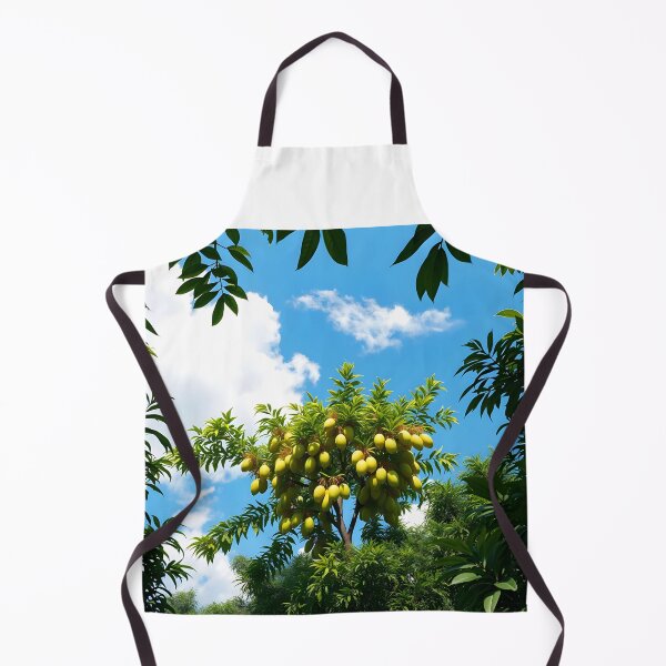 Item preview, Mango tree from low angle with ripe fruits and framed by dark green leaves designed and sold by EmeraldeaArt.