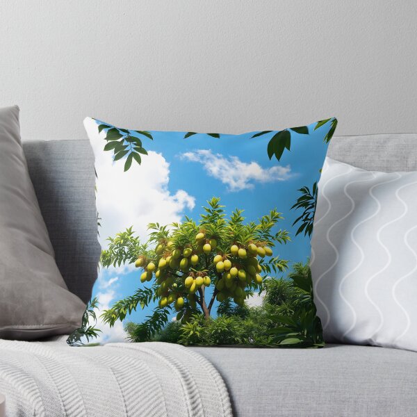 Item preview, Mango tree from low angle with ripe fruits and framed by dark green leaves designed and sold by EmeraldeaArt.