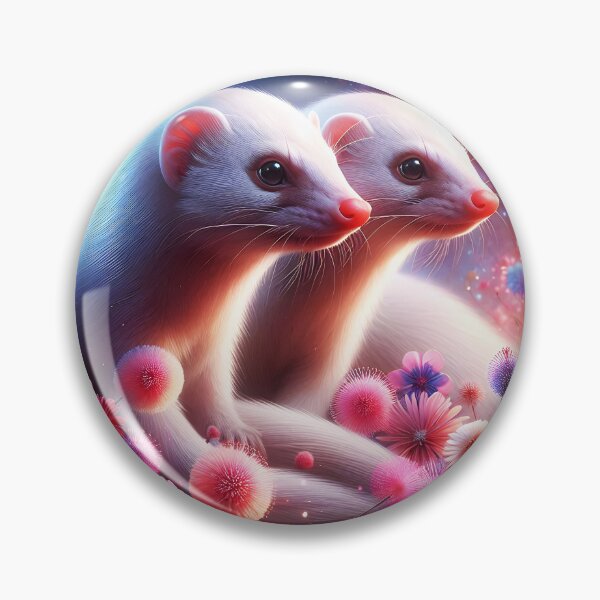Item preview, Two cute white albino mongooses among pink purple fantasy floral against a universal ethereal galaxy backdrop designed and sold by EmeraldeaArt.