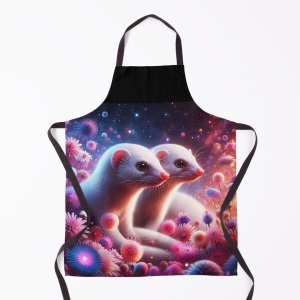 Item preview, Two cute white albino mongooses among pink purple fantasy floral against a universal ethereal galaxy backdrop designed and sold by EmeraldeaArt.