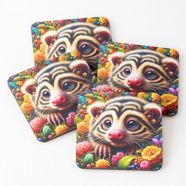 Item preview, Striped fur Palawan Binturong fantasy floral surrounded cute animal portrait digitalart designed and sold by EmeraldeaArt.