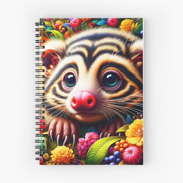 Item preview, Striped fur Palawan Binturong fantasy floral surrounded cute animal portrait digitalart designed and sold by EmeraldeaArt.